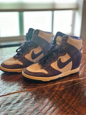 Nike Dunk Sky Hi Suede Wedge Sneakers Purple Tan Women’s 8